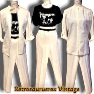 Vintage 1960’s Polyester Lemon Cream Mandarin Collar Pantsuit